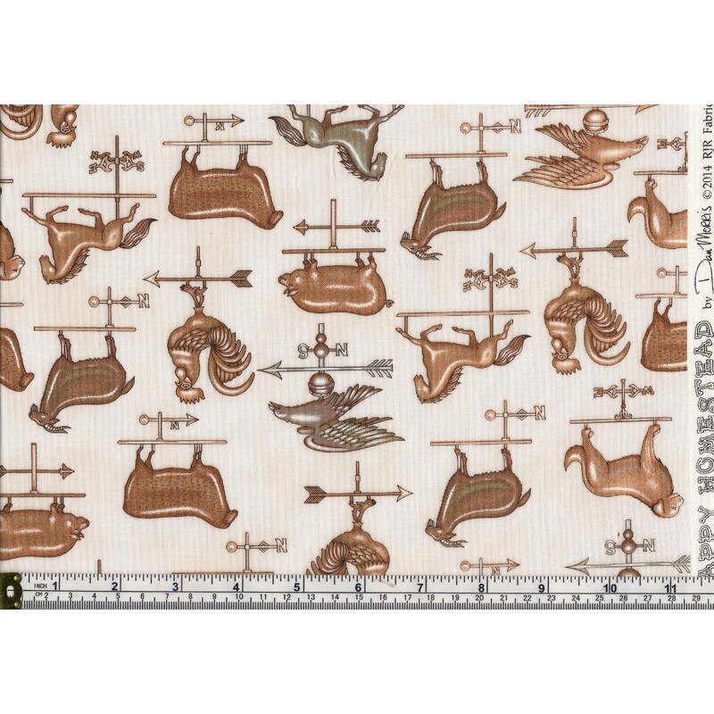 RJR Fabrics Happy Homestead Print, Cream, Cotton Fabric, 110cm Wide Per Metre