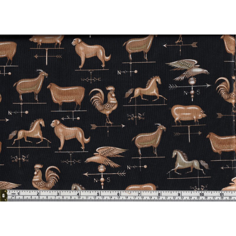 RJR Fabrics Happy Homestead Print, Black, Cotton Fabric, 110cm Wide Per Metre