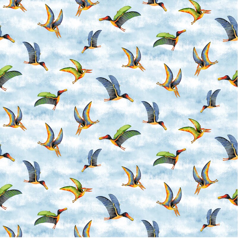 Dinosaurs Dinosaurs PTERSOSAURS BLUE 110cm wide Cotton Fabric 2091/11146BL