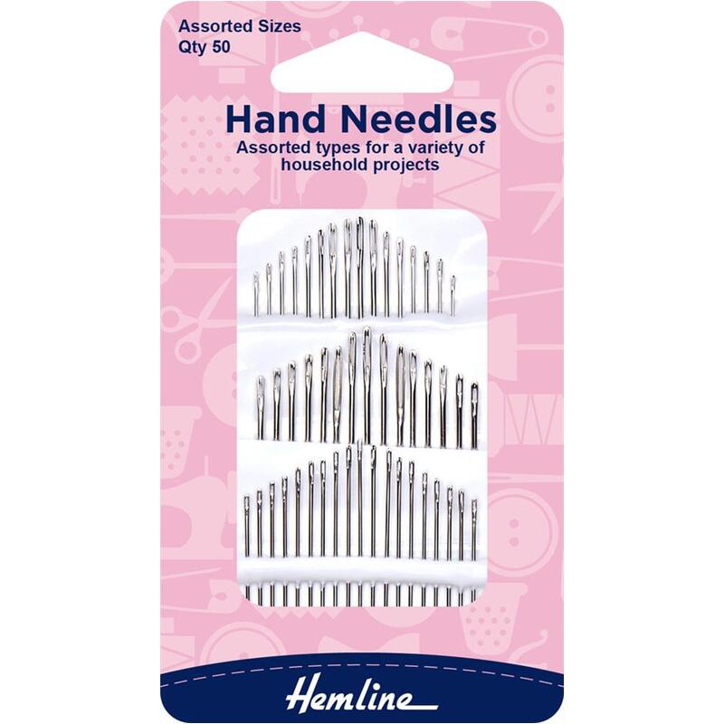 Household Assortment Hand Needles, Packet of 50 Assorted Sizes, Hemline Quality