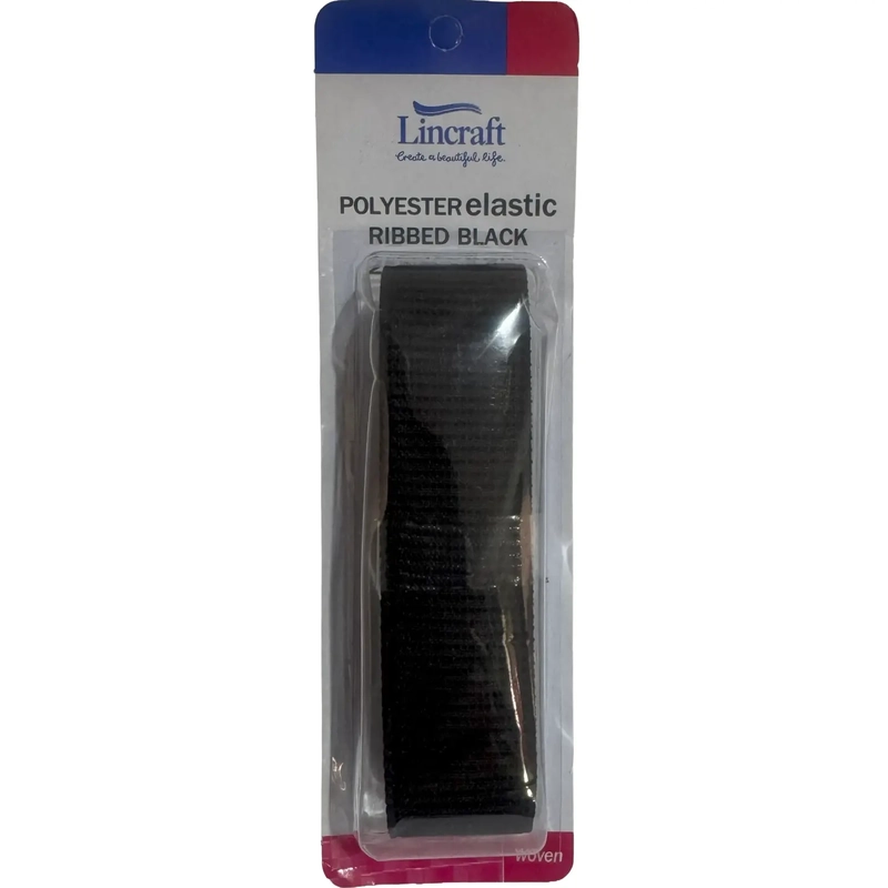 Lincraft BLACK 25mm RIBBED Elastic 1.5 Metre Pack