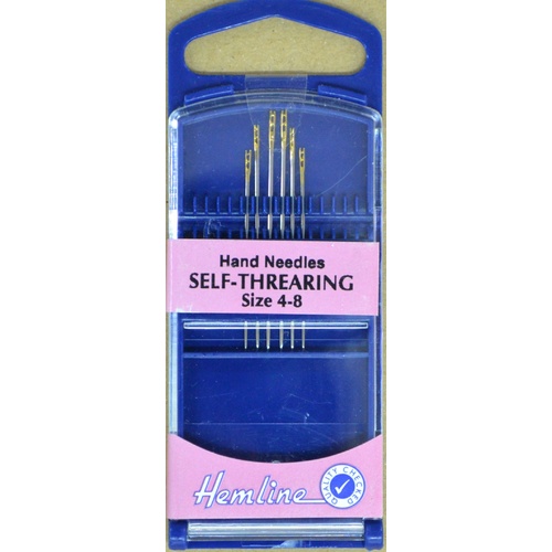 Premium Gold Eye Self Threading Needles Sizes 4-8 Assorted, Pack of 6 Needles