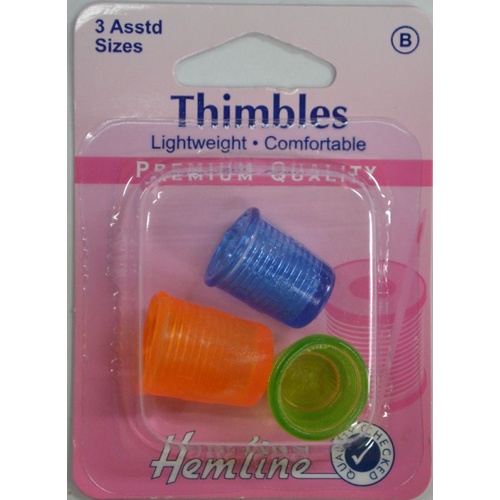 Hemline Thimbles, 3 Lightweight, Pliable & Comfortable Thimbles, Assorted Sizes.