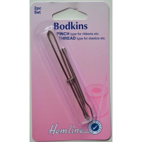 Hemline Bodkins, Pinch Type For Elastic & Thread Type For Ribbon, 2pc Set