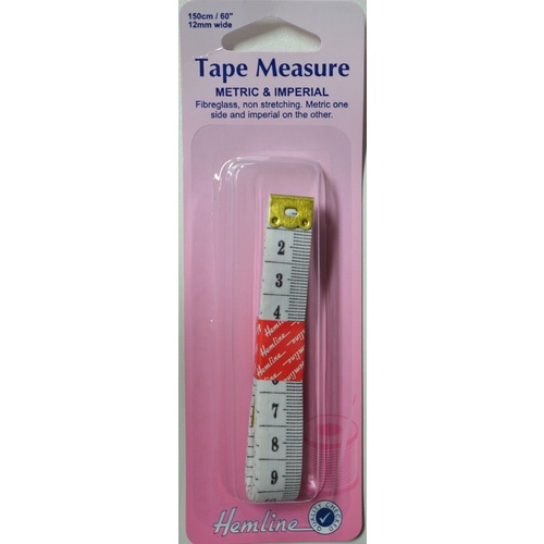 Hemline Tape Measure Metric & Imperial, Fibreglass Non Stretching, 150cm, 60"