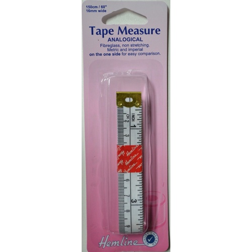 Hemline Tape Measure Analogical, Fibreglass Non Stretching, 150cm, 60", x 15mm