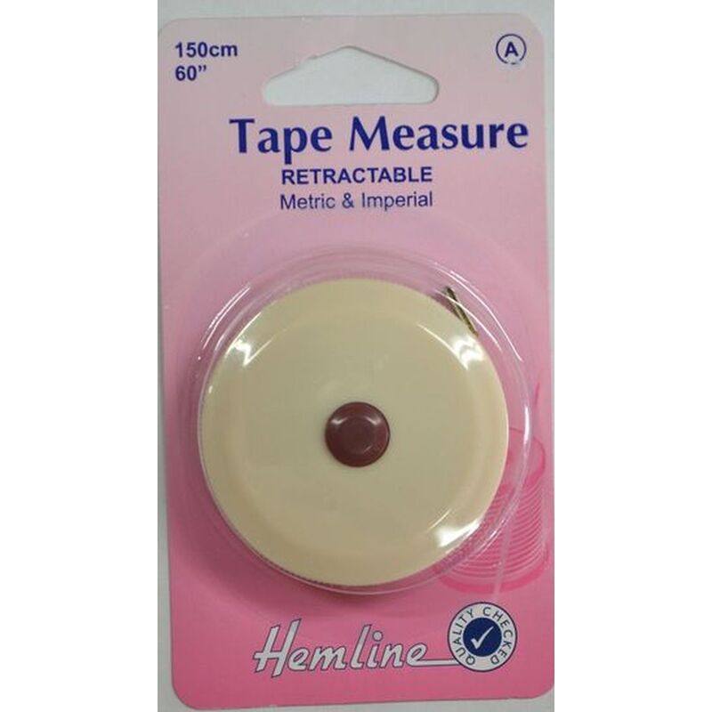 Hemline Retractable Tape Measure, 150cm, 60", Metric & Imperial Markings