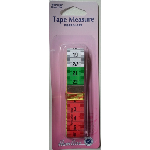 Hemline Tape Measure Fibreglass, 150cm (60") 20mm, Bright 10cm Segments For ease