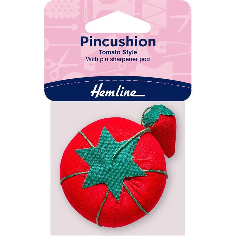Hemline "Tomato" Pin Cushion With Handy Pin Sharpener Particles