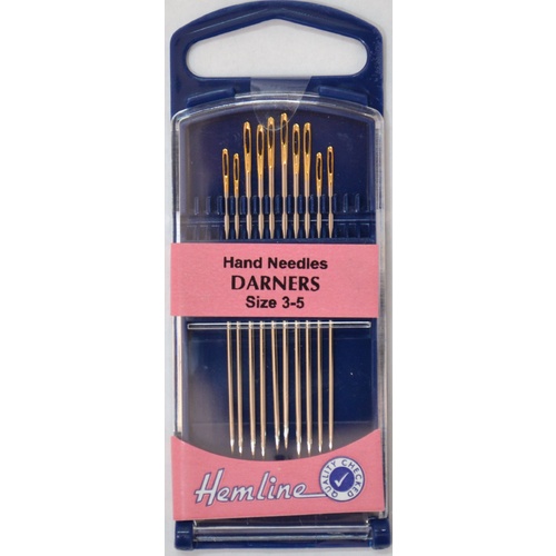 Premium Gold Eye Darners Size 3-5, Pack of 10 Needles, Hemline Quality Hand Needles