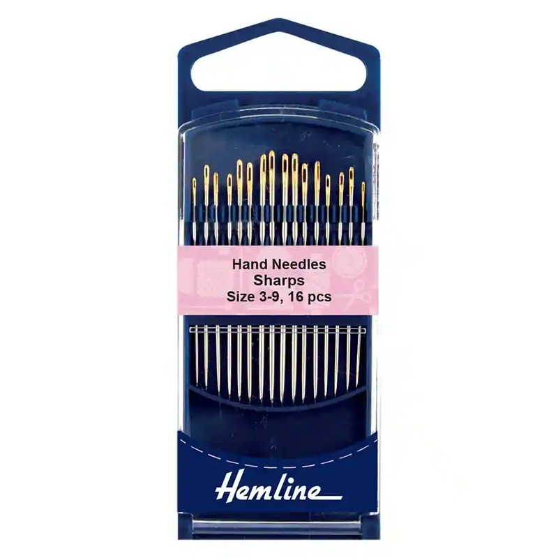 Gold Eye "Sharps" Needles Size 3-9, Pack of 16, Hemline Quality Hand Needles