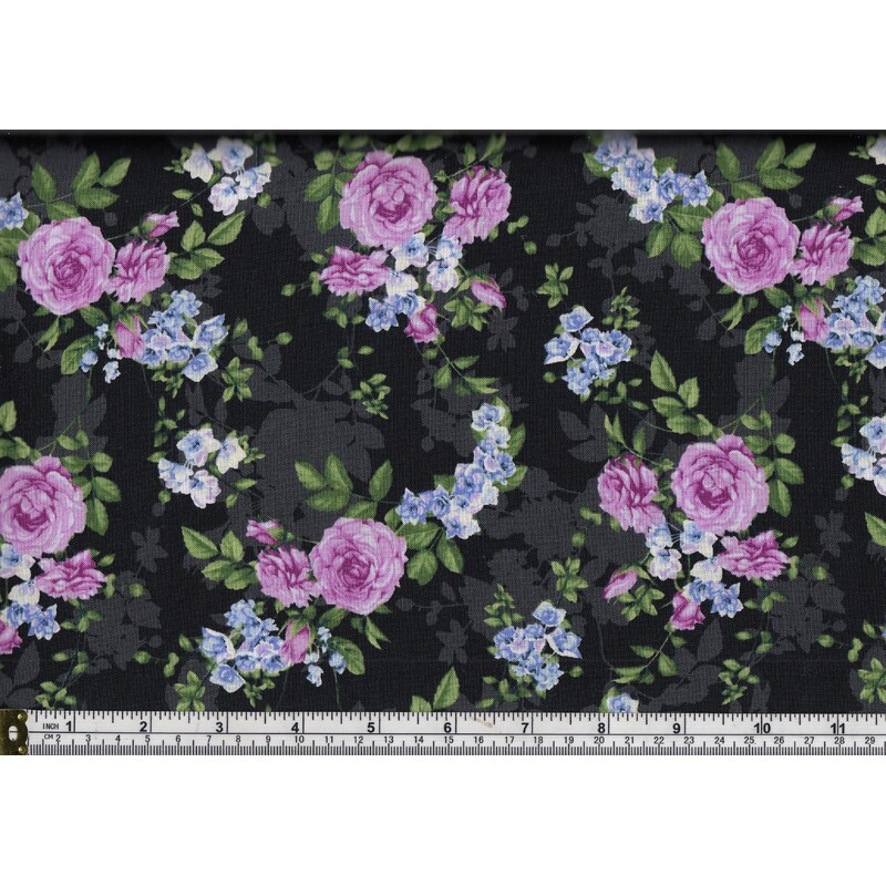 RJR Fabrics #2914 Beverly Park, Cotton, #5 Black, 110cm Wide PER Metre