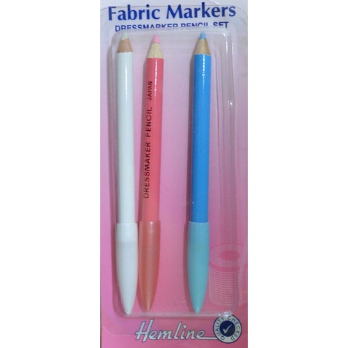 Hemline Fabric Markers Dressmakers Pencil Set, White, Pink, Sky Blue, 3pce