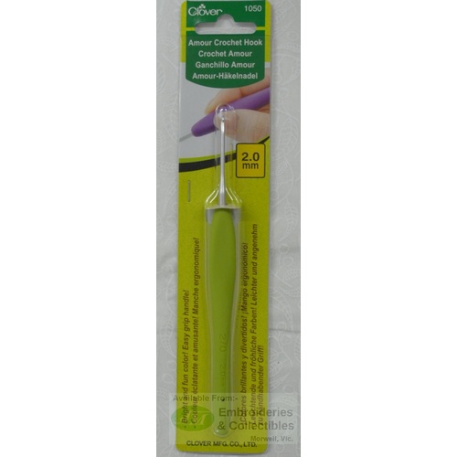 Clover Amour Crochet Hook, Easy Grip Elastomer Handle, 2.00mm #1050