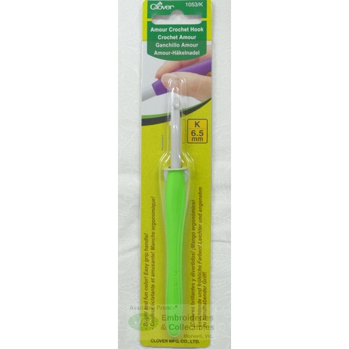 Clover Amour Crochet Hook, Easy Grip Elastomer Handle, 6.50mm #1053/K