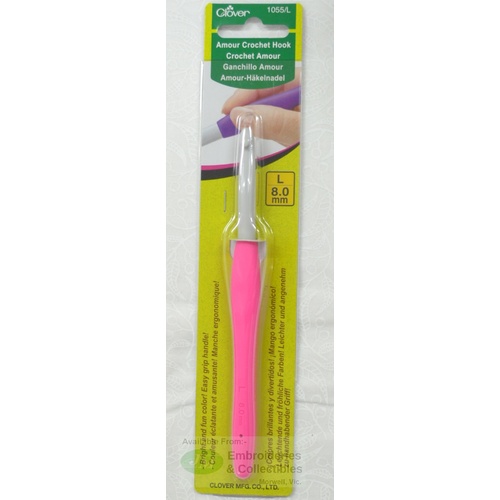 Clover Amour Crochet Hook, Easy Grip Elastomer Handle, 8.0mm #1055/L