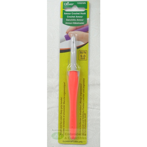 Clover Amour Crochet Hook, Easy Grip Elastomer Handle, 9.0mm #1056/MN