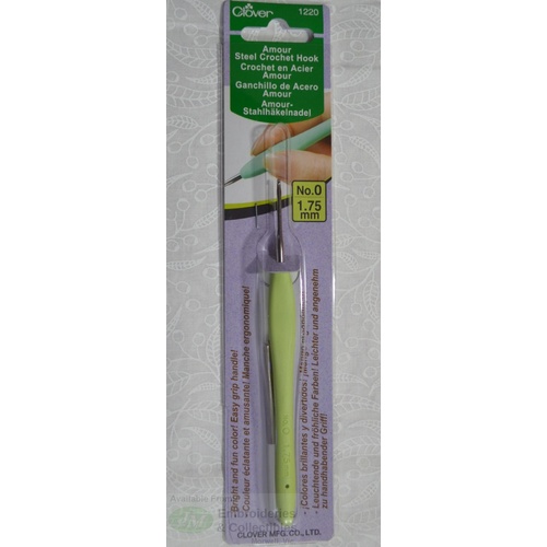 Clover Amour Crochet Hook, Easy Grip Elastomer Handle, no. 0, 1.75mm #1220