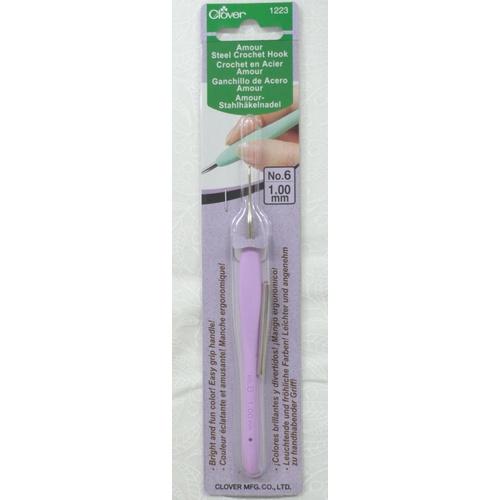 Clover Amour Crochet Hook, Easy Grip Elastomer Handle, No. 6, 1.00mm #1223