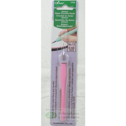 Clover Amour Crochet Hook, Easy Grip Elastomer Handle, No. 12 / 0.60mm #1226