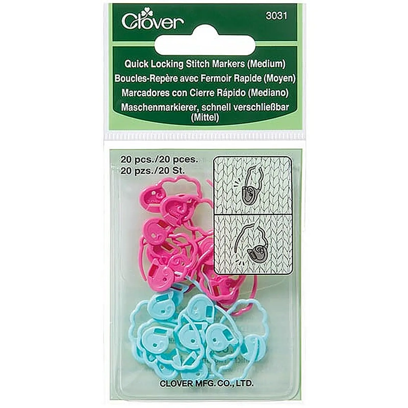Clover Quick Locking Stitch Markers (Medium), 20 Pcs per Pack