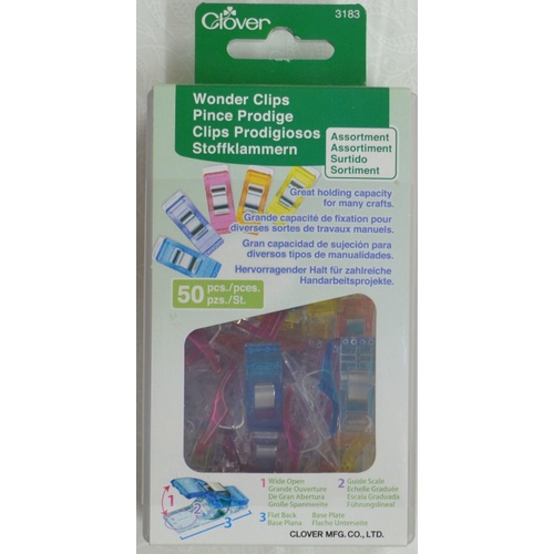 Clover Wonder Clips, 50 Assorted Colours with Plastic Container
