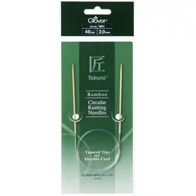Clover 40cm x 2.00mm Takumi Bamboo Circular Knitting Needles (AKA Knitting Pins)