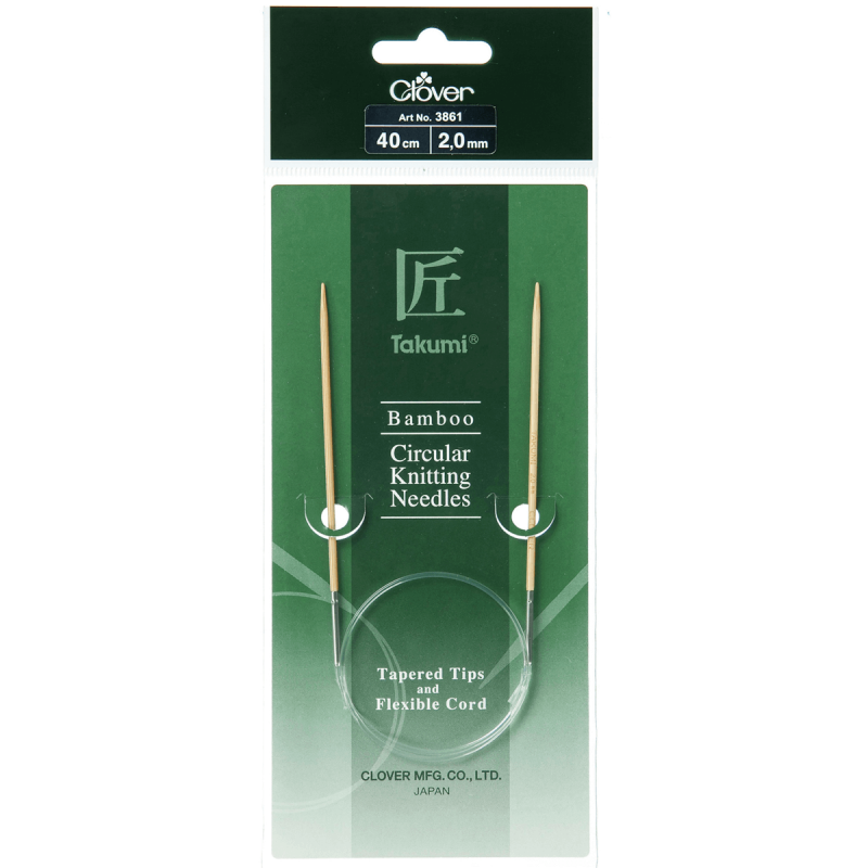 Clover 40cm x 2.00mm Takumi Bamboo Circular Knitting Needles (AKA Knitting Pins)