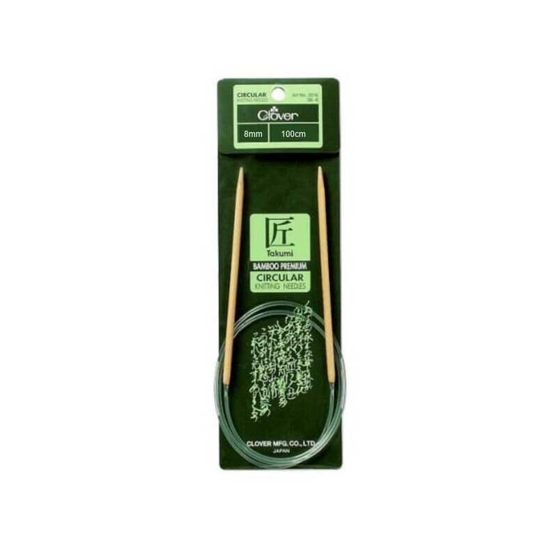 Clover 100cm x 8.00mm Takumi Bamboo Circular Knitting Needle (AKA Knitting Pin)
