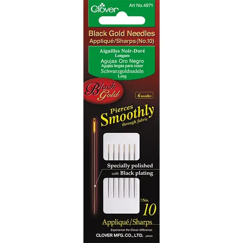 Clover Black Gold Needles Applique/Sharps Size 10