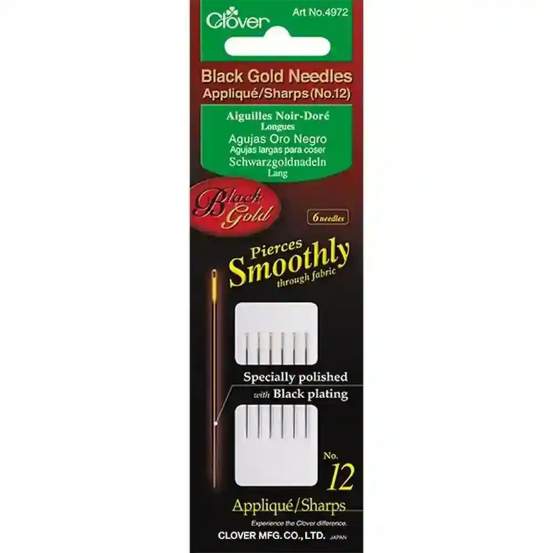 Clover Black Gold Needles Applique/Sharps Size 12