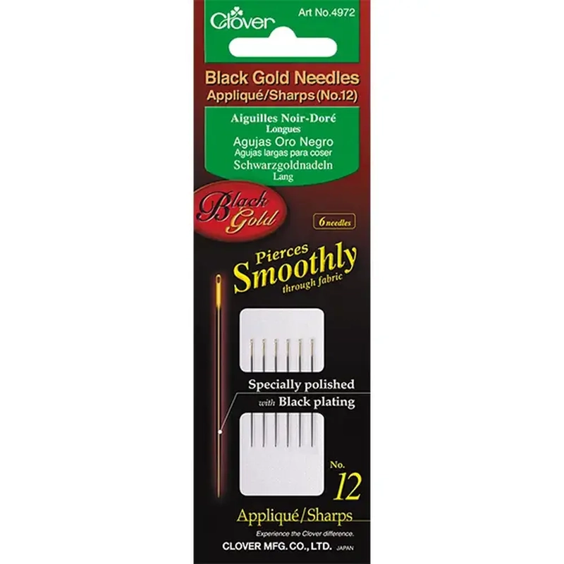 Clover Black Gold Needles Applique/Sharps Size 12