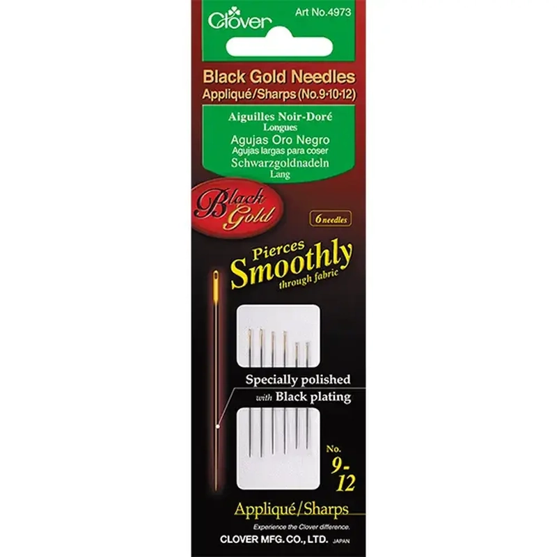 Clover Black Gold Needles Applique/Sharps Assorted 9-12