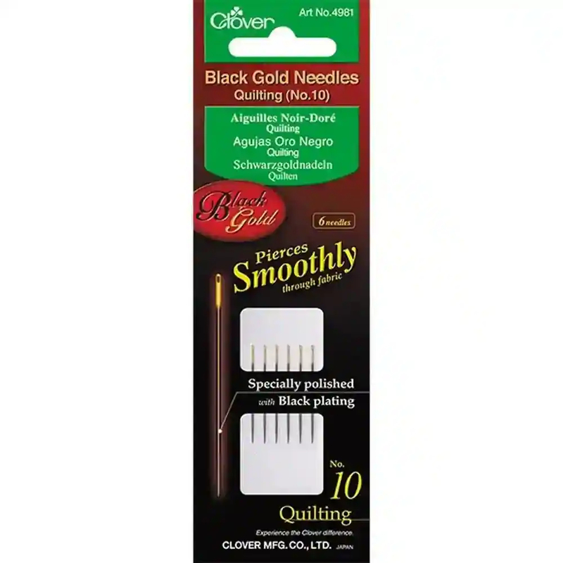 Clover Black Gold Needles Quilting Size 10