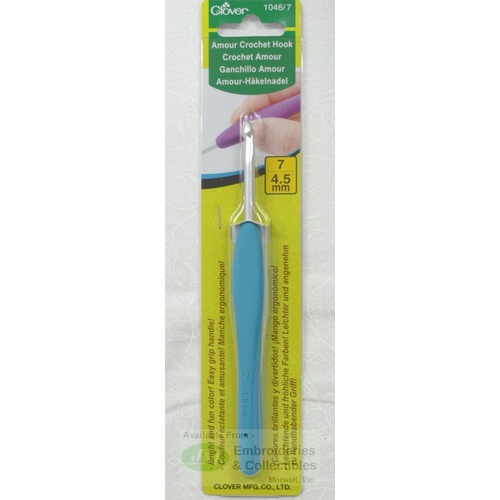 Clover Amour Crochet Hook, Easy Grip Elastomer Handle, 4.5mm #1046/7