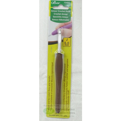 Clover Amour Crochet Hook, Easy Grip Elastomer Handle, 6.0mm #1049/J