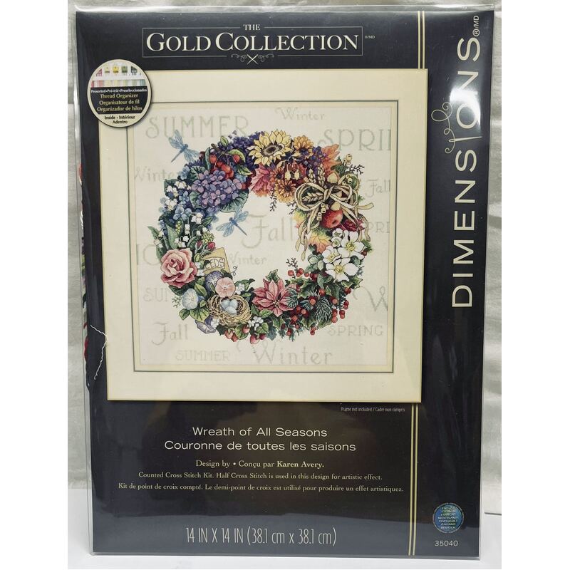WREATH OF ALL SEASONS Counted Cross Stitch Kit, 35040 Finished Size: 14" x 14" (38.1 x 38.1cm)