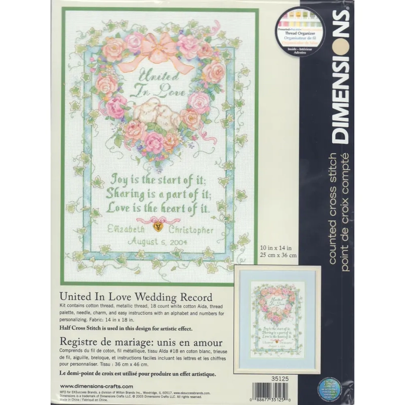 UNITED IN LOVE WEDDING RECORD Counted Cross Stitch Kit #35125