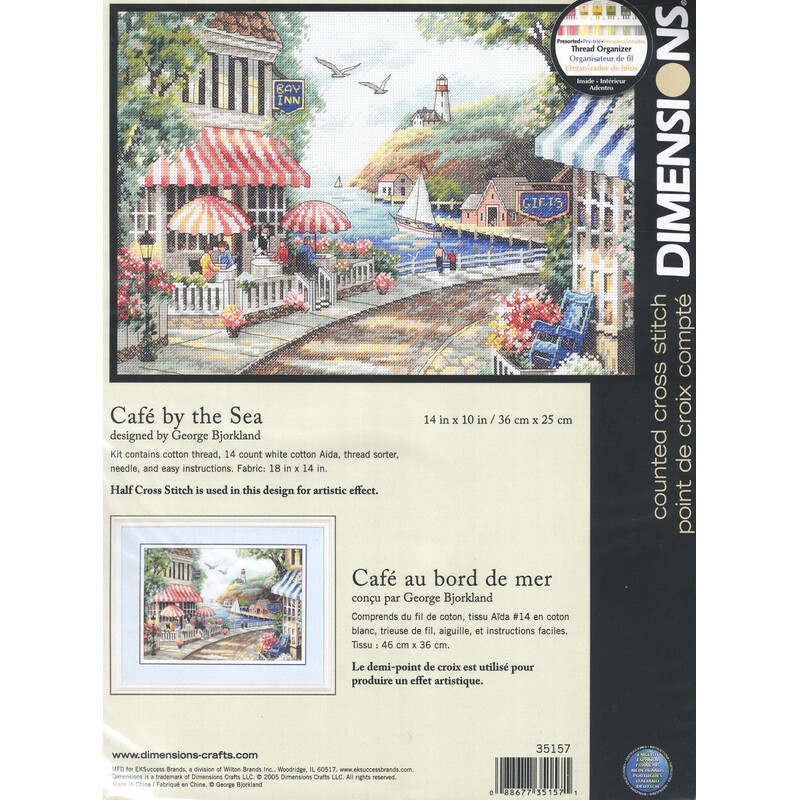 CAFE BY THE SEA Counted Cross Stitch Kit #35157 By Dimensions 35.5cm x 25.4cm (14" x 10")