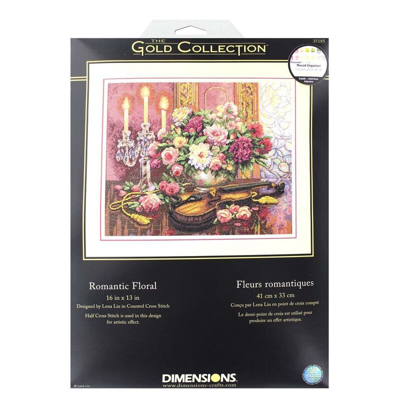 ROMANTIC FLORAL Gold Collection Counted Cross Stitch Kit #35185 By Dimensions
