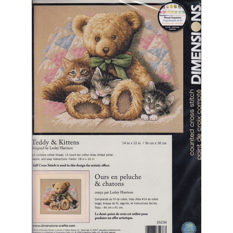 Dimensions Counted Cross Stitch Kit TEDDY & KITTENS 36 x 30cm #35236