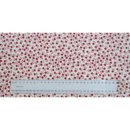 Cotton Fabric, 110cm Wide, Tulips RED on WHITE 365.02