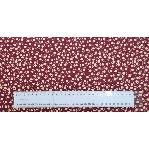 Cotton Fabric Per Metre, 110cm Wide, Tulips CREAM on MAROON 365.10
