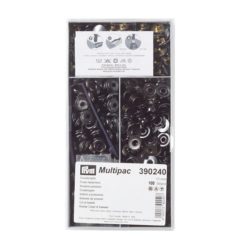 Prym Non-Sew Press Fastener Sport & Camping, 15mm, Black Oxydized #390240