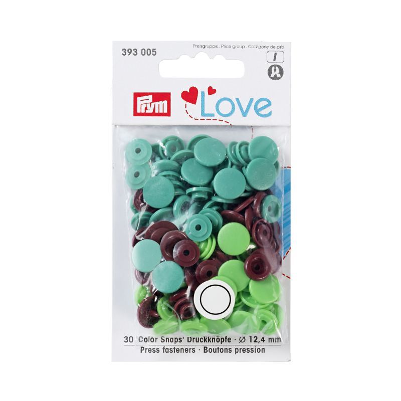 Prym Love Color Snap Fasteners Plastic 12.44mm, Green/Light Green/Brown