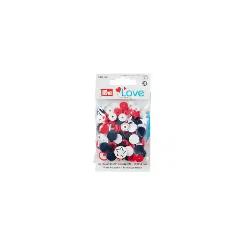 Prym Love Colour Snap Fasteners Star, 12.44mm, Red/White /Navy Blue
