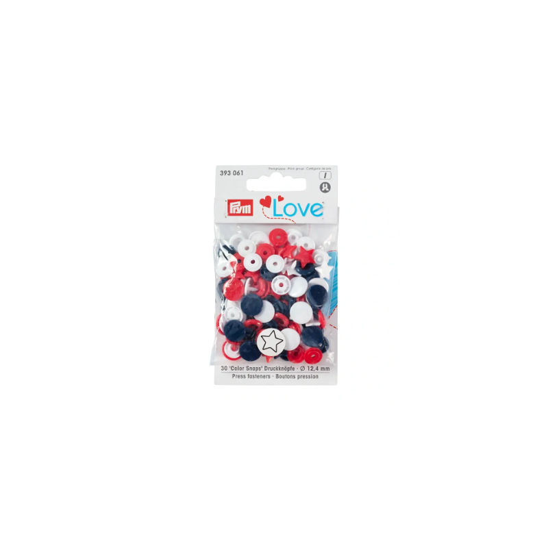 Prym Love Colour Snap Fasteners Star, 12.44mm, Red/White /Navy Blue