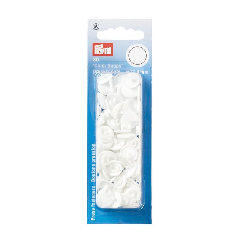 Prym Non-Sew Press Fasteners, Colour Snaps, Round, 12.44mm, White 30pce