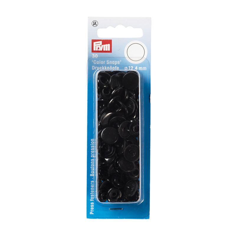 Prym Non-Sew Press Fasteners, Colour Snaps, Round, 12.44mm, Black 30pce