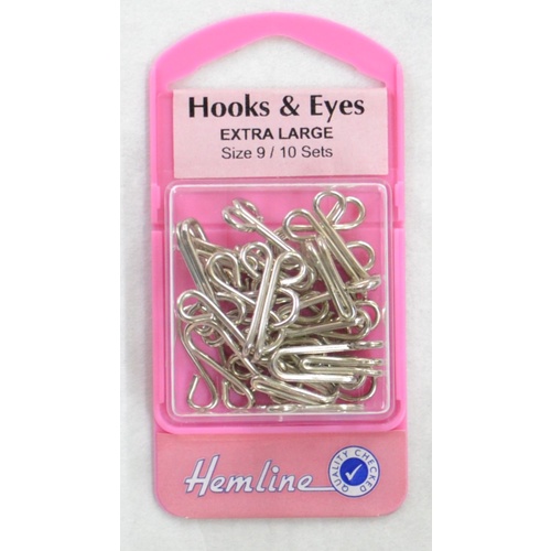 Rustproof Brass Hooks & Eyes Extra Large Size 9, 10 Sets, Silver Colour, Hemline